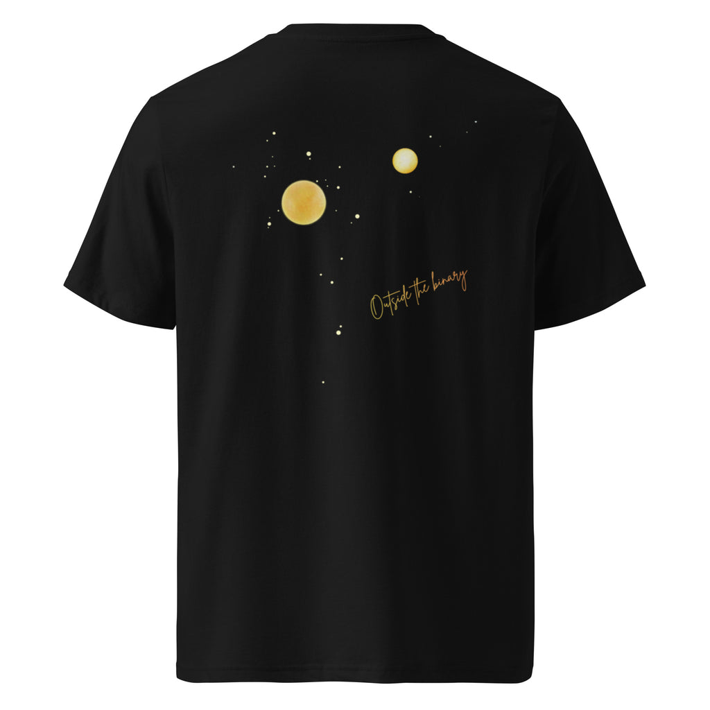 Outside the Binary Unisex Bio T-Shirt in Schwarz – Rückansicht, Genderfluid Streetwear