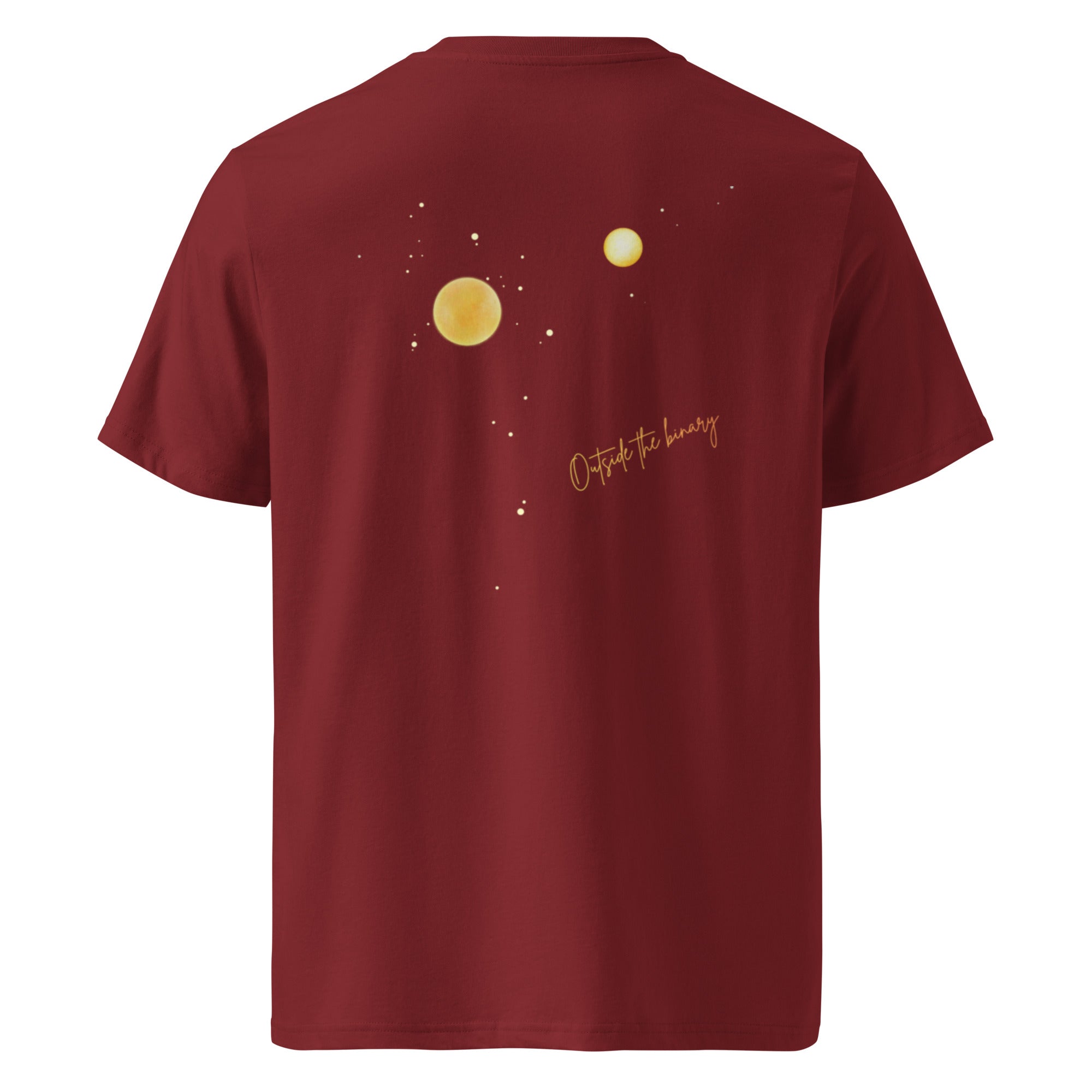 Outside the Binary Unisex Bio T-Shirt in Rot – Rückansicht, Genderfluid Streetwear