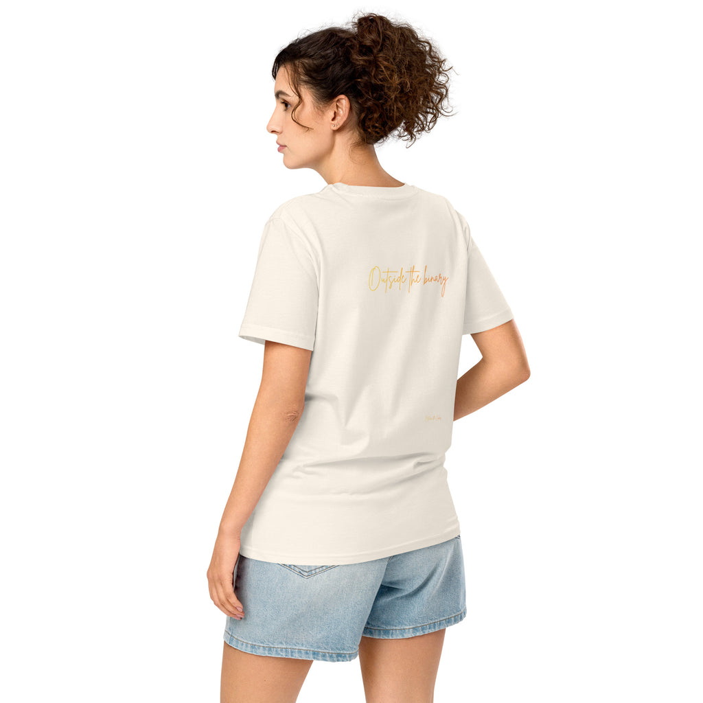 "Outside the Binary" Unisex Bio-T-Shirt in Vintage-Weiß – Queer Non-Binary Genderfluid Fashion von Between the Colors