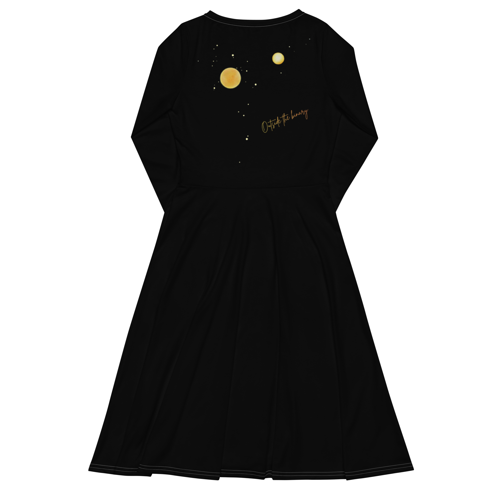 Outside the Binary langärmliges Midikleid weiß Rückansicht – genderfluid Kleid, LGBTQ+ fashion, non-binary Style