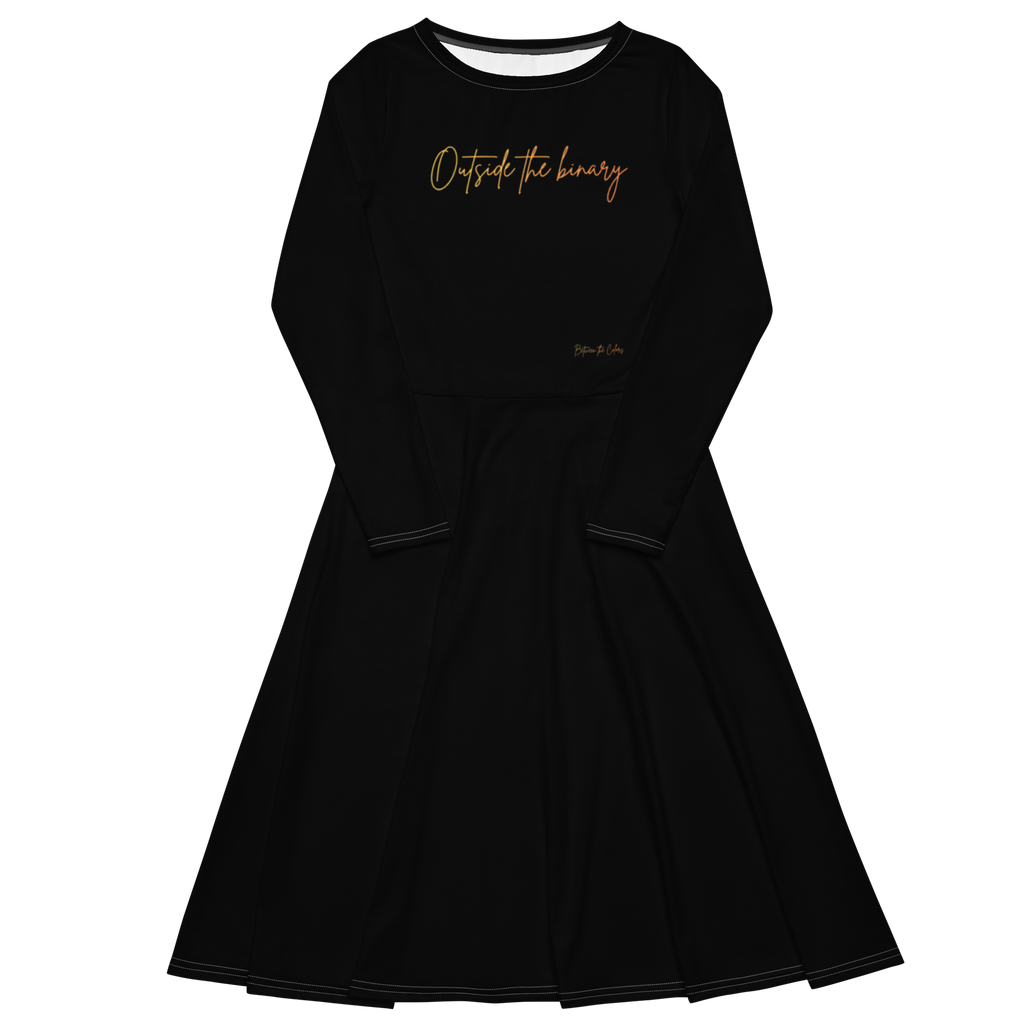 Outside the Binary langärmliges Midikleid weiß Vorderansicht – Unisex Kleid, queer fashion, gender-neutral Dress