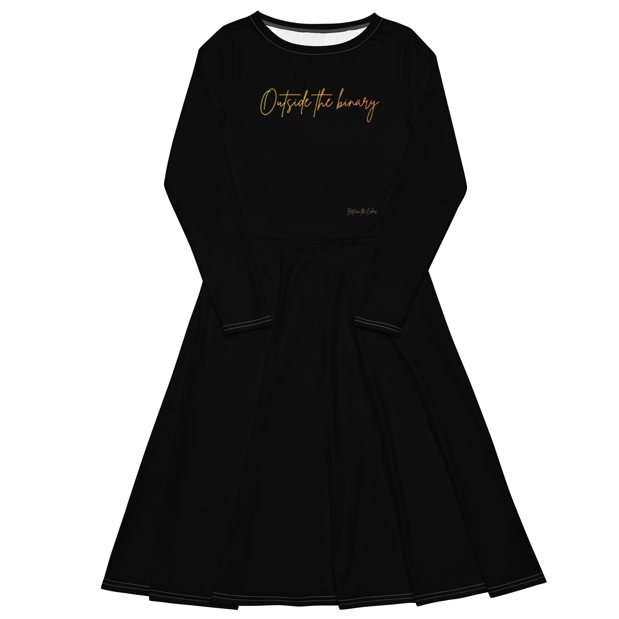 Outside the Binary langärmliges Midikleid weiß Vorderansicht – Unisex Kleid, queer fashion, gender-neutral Dress