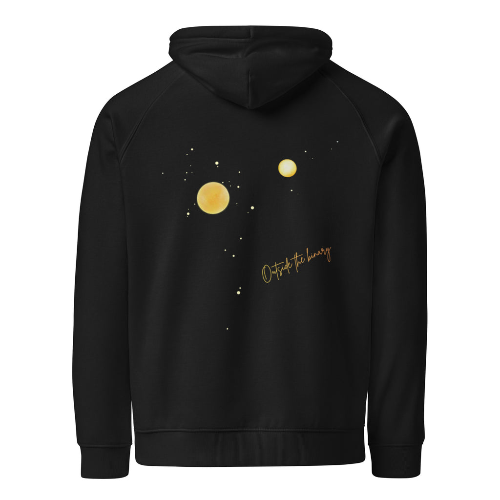 Outside the Binary Eco Raglan-Hoodie schwarz Rückansicht – non-binary Mode, queer Hoodie, genderless fashion