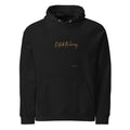 Outside the Binary Unisex Eco Raglan-Hoodie schwarz Vorderansicht – genderfluid Hoodie, LGBTQ+ fashion, gender-neutral clothing