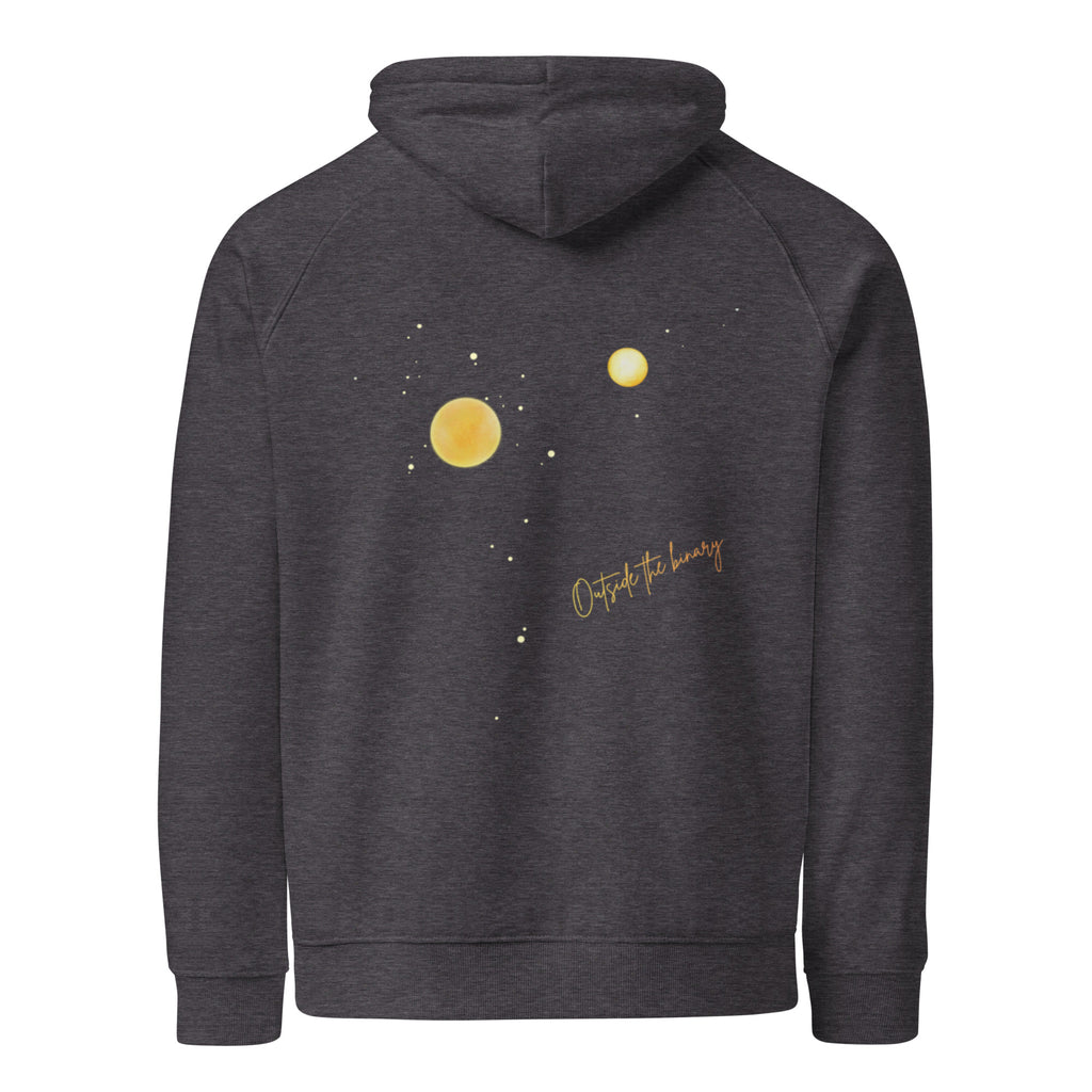 Outside the Binary Raglan-Hoodie charcoal Rückansicht – non-binary Hoodie, genderless fashion, queer clothing