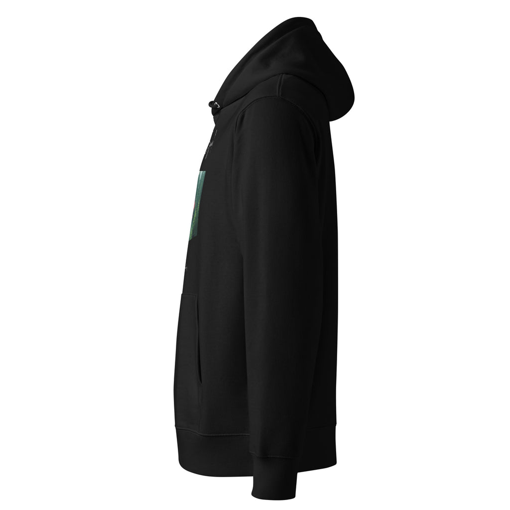 Different but Equal Eco-Hoodie schwarz Seitenansicht links – Unisex Kapuzenpullover, non-binary Style, LGBTQ+ fashion