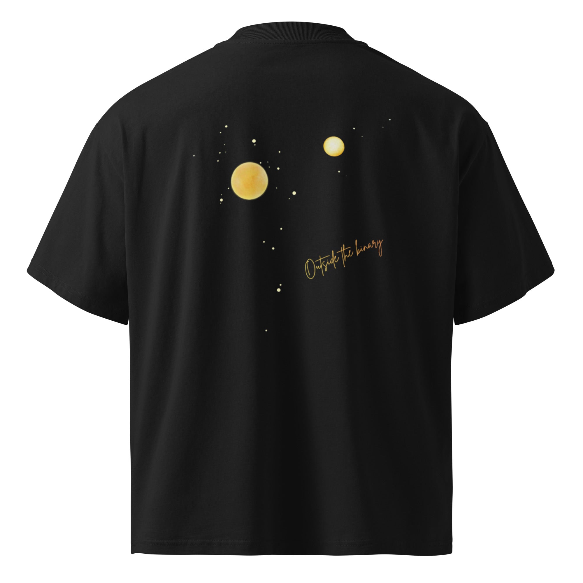 Outside the Binary Unisex Oversized T-Shirt schwarz Rückansicht – non-binary Mode, queer fashion, genderless Shirt