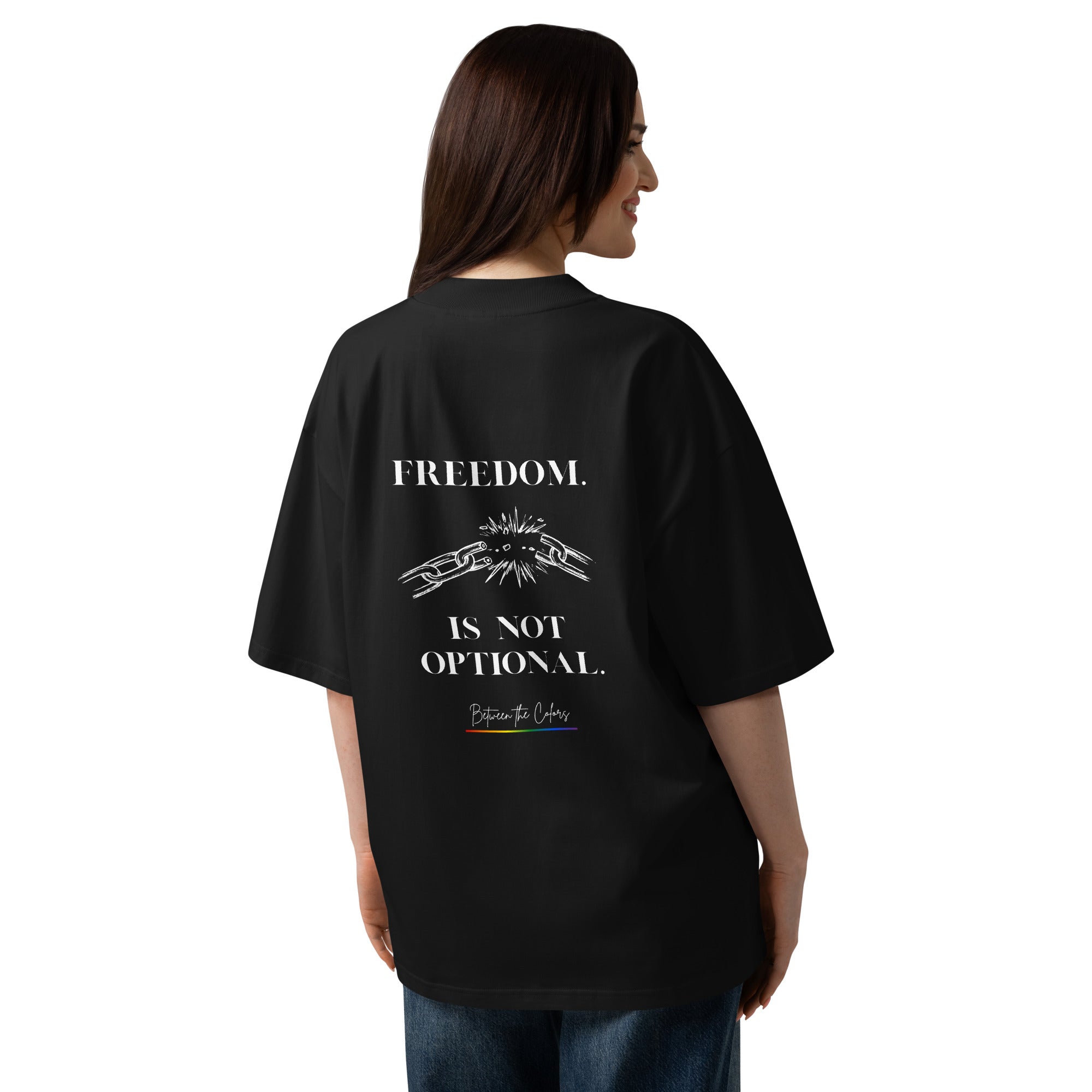Freedom is not optional – Non-Binary Genderfluid Oversized Bio-Shirt Schwarz