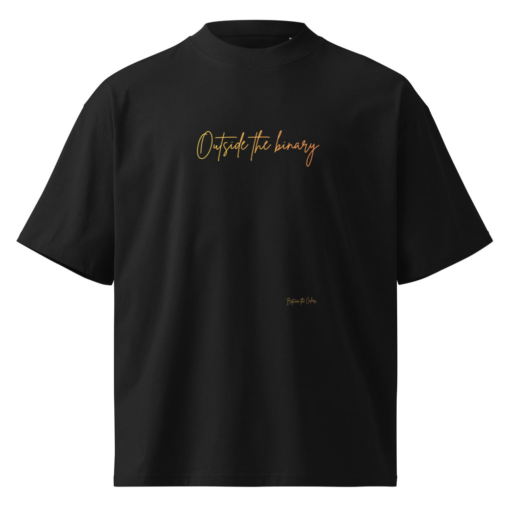 Outside the Binary Unisex Oversized T-Shirt schwarz Vorderansicht – genderfluid fashion, LGBTQ+ Shirt, gender-neutral clothing