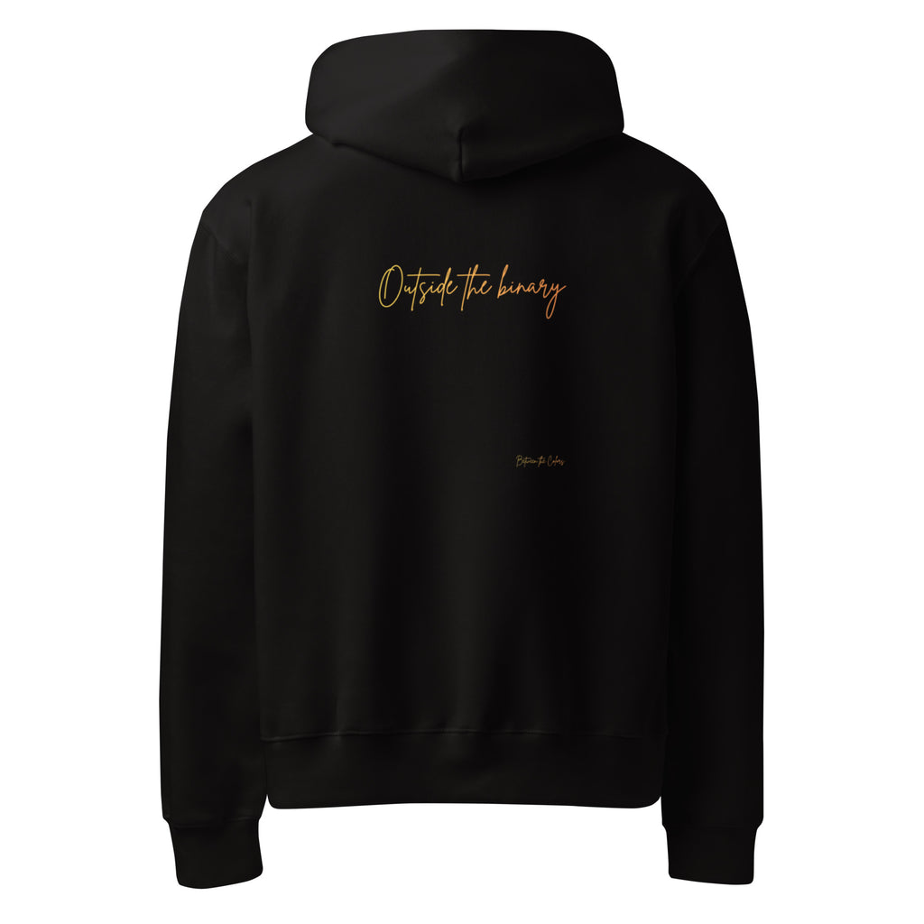 Outside the Binary Oversized Hoodie schwarz Rückansicht – genderfluid fashion, gender-neutral Hoodie, genderless Style