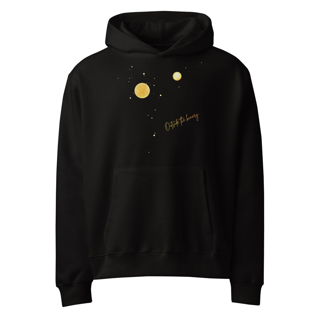 Outside the Binary Unisex Oversized Hoodie schwarz Vorderansicht – non-binary Hoodie, queer fashion, LGBTQ+ clothing
