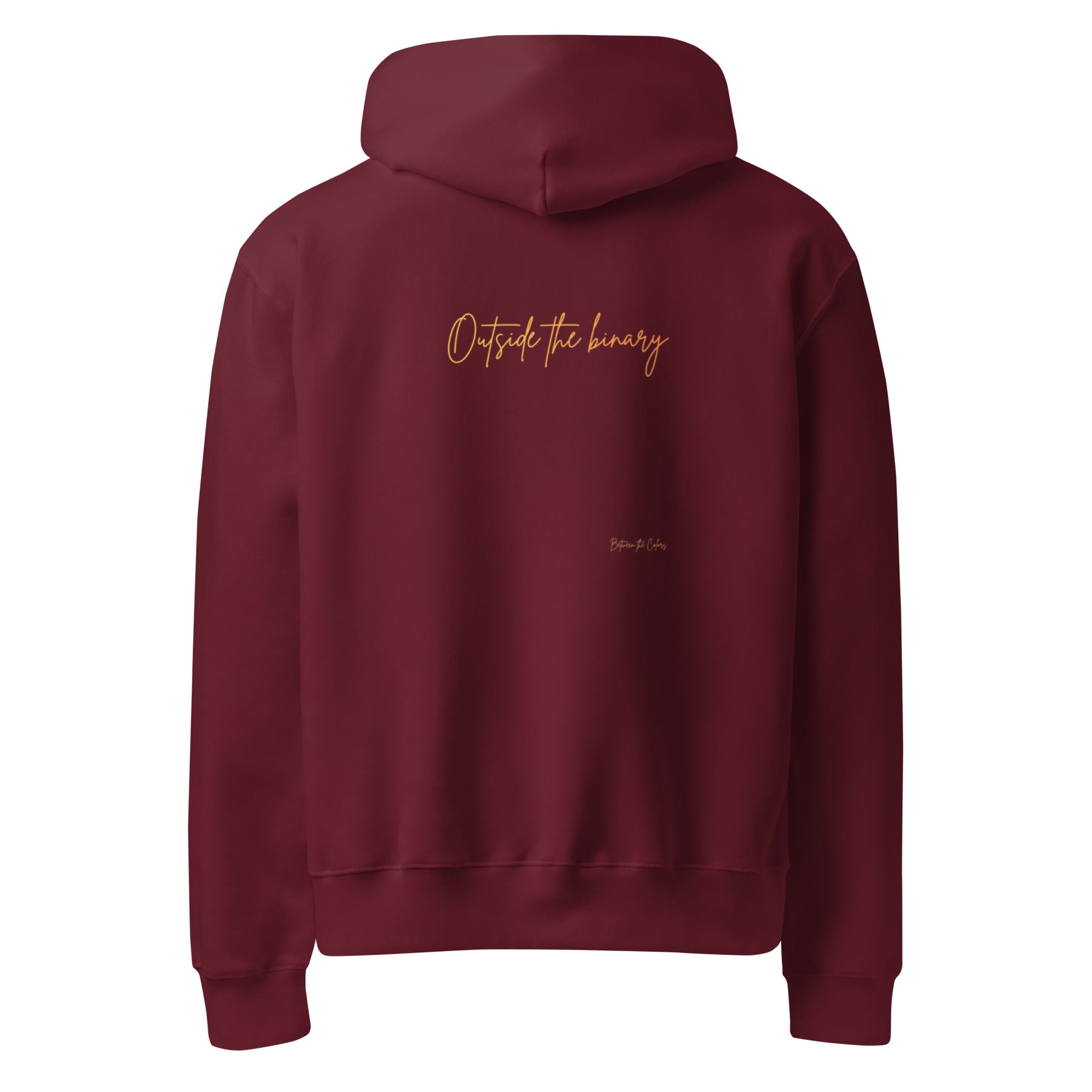 Outside the Binary Hoodie maroon Rückansicht – gender-neutral Hoodie, genderless clothing, LGBTQ+ fashion