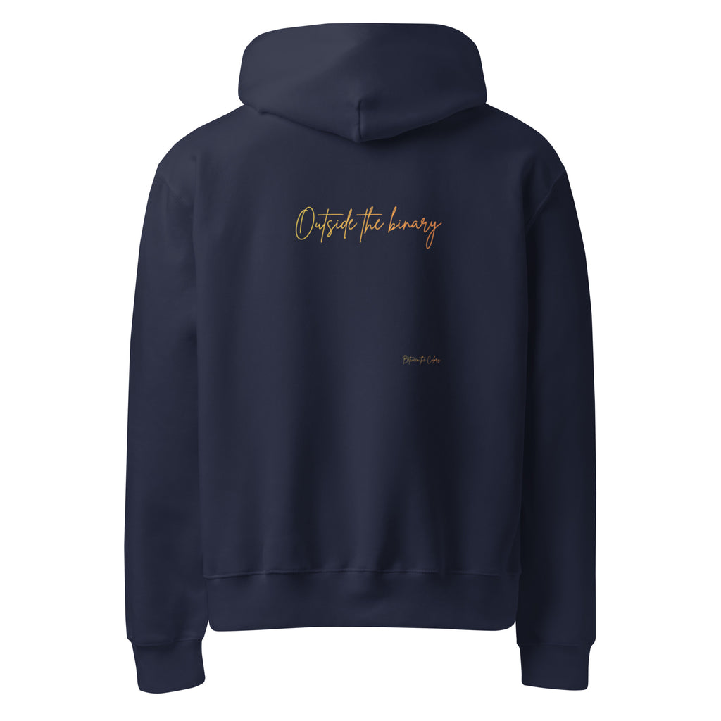 Outside the Binary Oversized Hoodie navy Rückansicht – Unisex Hoodie, gender-neutral fashion, LGBTQ+ clothing