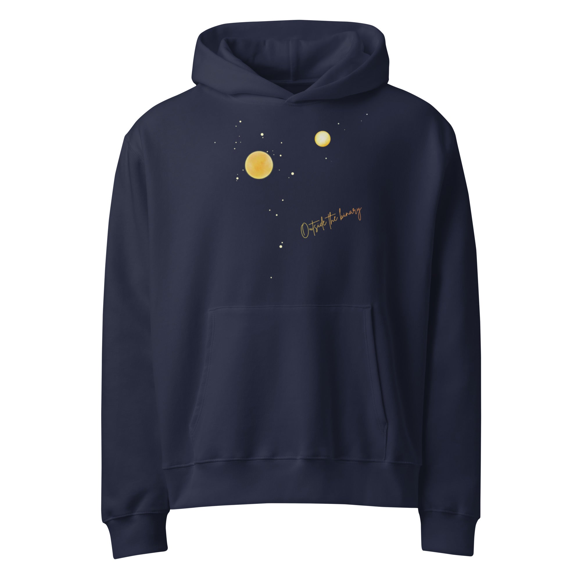 Outside the Binary Oversized Hoodie navy Vorderansicht – non-binary Hoodie, queer Style, genderless fashion