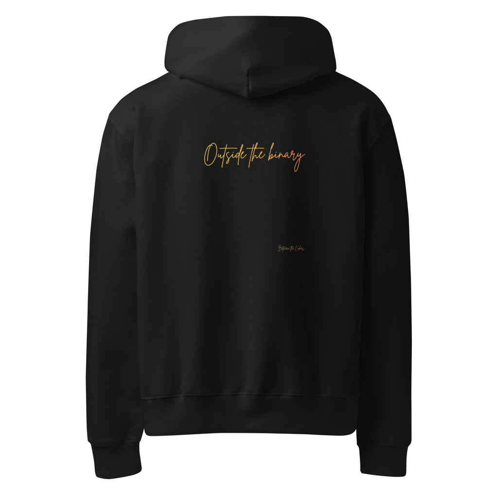Outside the Binary Hoodie vintage schwarz Rückansicht – non-binary Mode, queer Hoodie, Unisex fashion
